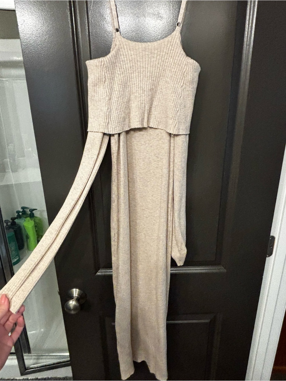 Forever 21 Beige Knit Maxi Dress with Spaghetti Straps
